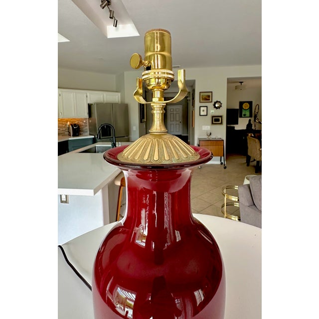 1960s Single Chinese Sang De Boeuf Flambé Oxblood Porcelain Table Lamp For Sale - Image 9 of 17