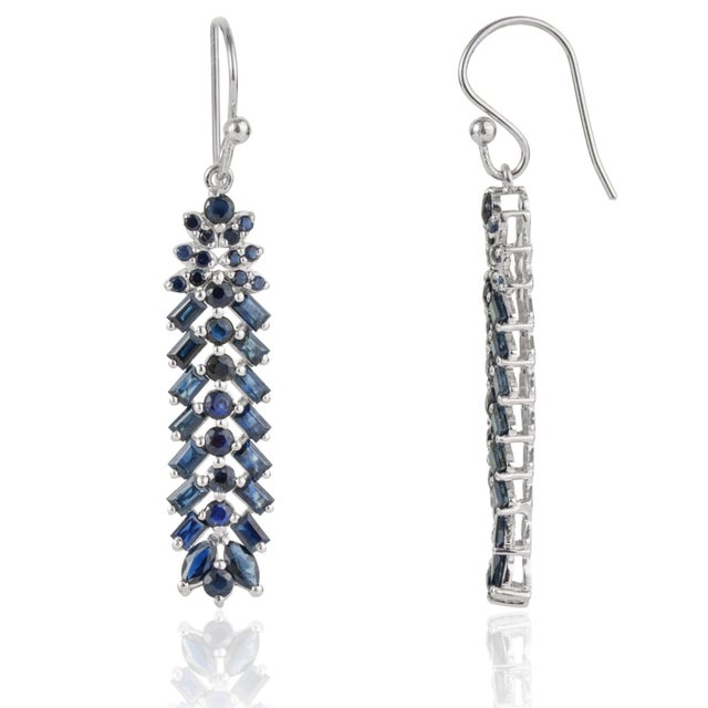 Not Yet Made - Made To Order Art Deco 5.48 Ct Blue Sapphire Geometric Drop Earrings for Women- 2 Pieces For Sale - Image 5 of 9