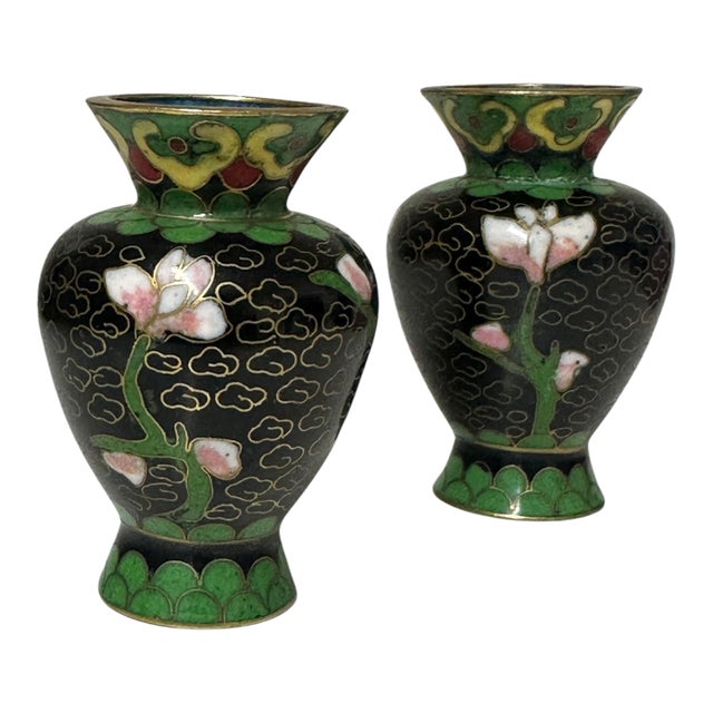 Pair of Vintage Miniature Cloisonné Vases For Sale