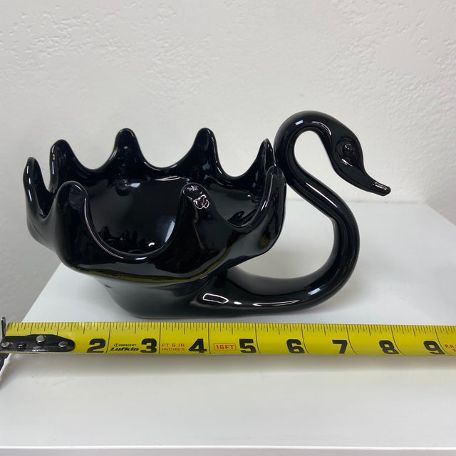 Mid 20th Century Black Amethyst Blown Glass Swan Bowl For Sale - Image 9 of 9