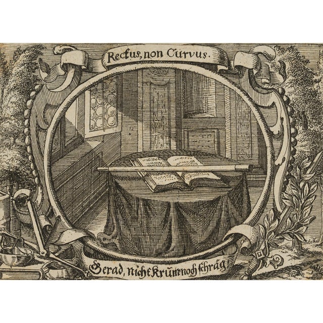 J. Meyer, Rectus, Non Curvus, Emblematic Representation, 17th-century, Etching For Sale - Image 4 of 4
