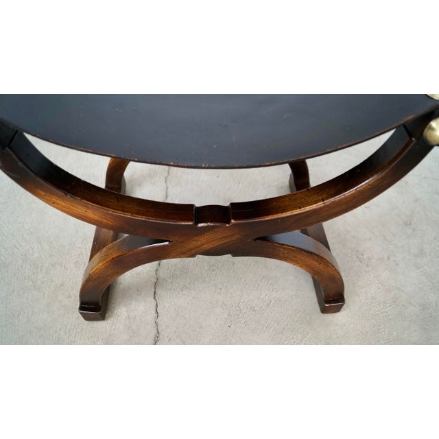 1960’s Hollywood Regency Leather & Brass Sling Stool For Sale - Image 11 of 12
