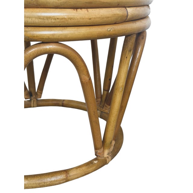 Pair of 1970s Vintage Rattan and Bamboo Round Ottoman Footstools For Sale - Image 9 of 18