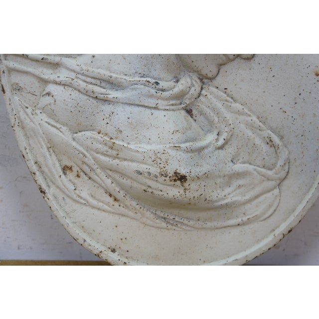 Metal Cast Iron Neoclassical East Wind Goddess Bas Relief Cameo Wall Plaque 13" For Sale - Image 7 of 9