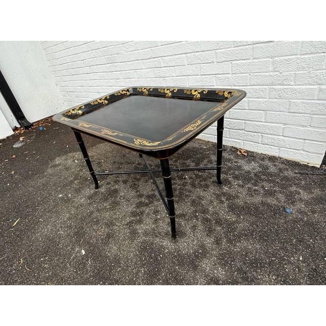 Wood Vintage English Chinoiserie Paper Marche Style Tray Table or Coffee Table For Sale - Image 7 of 13