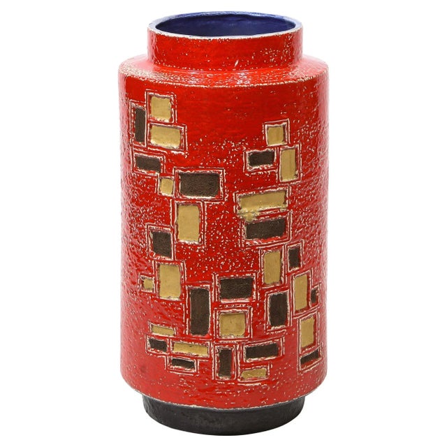 Mid-Century Modern Scarlet Red Handpainted Umbrella Stand w/ Rectilinear Details For Sale - Image 12 of 12