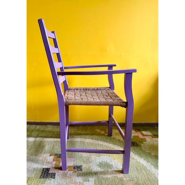 1960s Danish Vintage Ladderback Armchair Featuring a Hand-Woven Rush For Sale - Image 5 of 10
