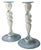1930s Pair of Steuben Glass Verre De Soie Candlestick Aquamarine Blue Trim For Sale - Image 5 of 5