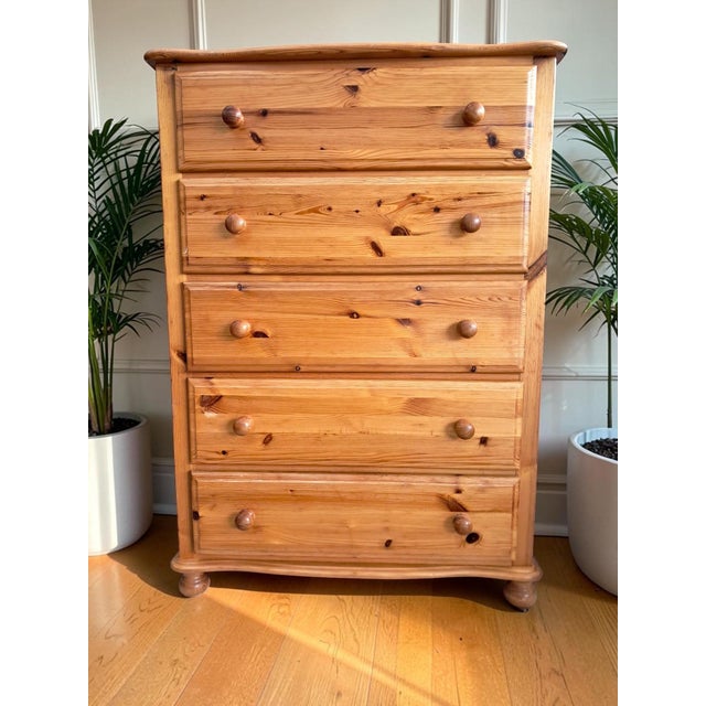 Wood Vintage Pine Tallboy Chest of 5 Drawers, 1980s For Sale - Image 7 of 16