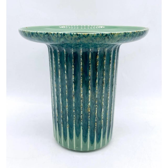 Mid 20th Century Mid Century Modern Ribbed Green-Blue Vase For Sale - Image 5 of 12