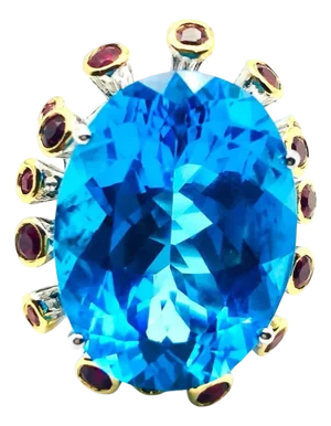 Bochic "Orient" Vintage Swiss Blue Topaz & Rubies Set In 18K Gold & Silver
