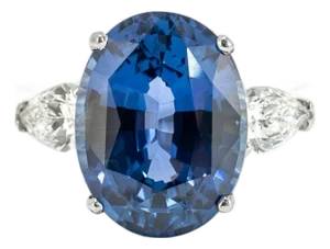 Vintage Platinum 5.97ct Gia Blue Sapphire Three Stone Diamond Cocktail Ring, Size 6.5