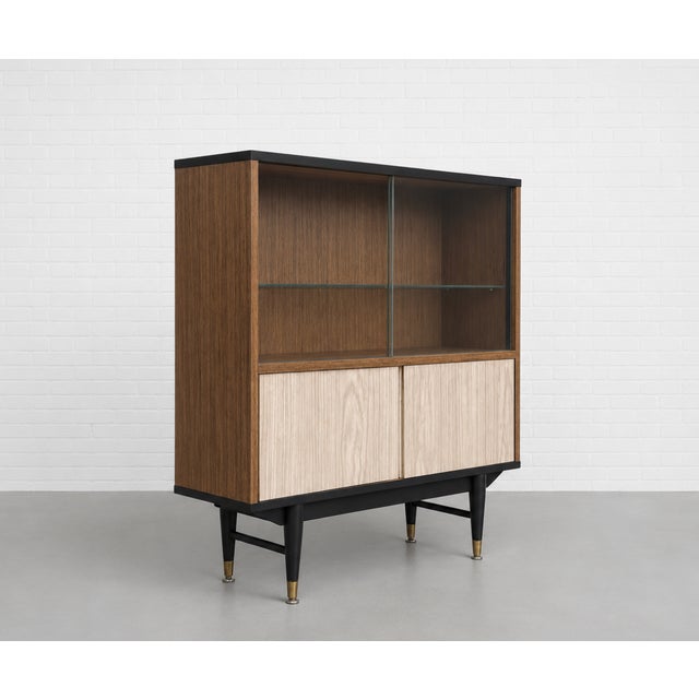 Mid-Century Modern Mid Century Modern Display Cabinet | Walnut & Melamine Bookcase by Berry Furniture, Made in England, C. 1960’s For Sale - Image 3 of 15