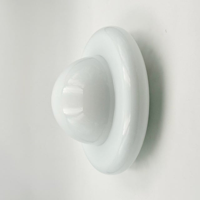 Space Age UFO Ceiling Lamp in White Opaline Glass, Italy, 1970s For Sale - Image 3 of 15