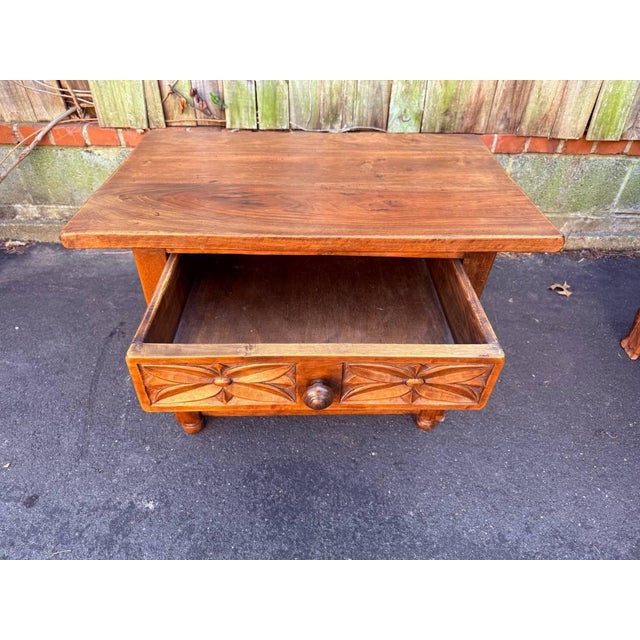 Antique Early 20th Century Rustic Spanish Baroque Carved Walnut Side Table For Sale - Image 17 of 17