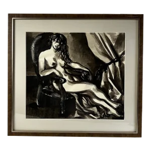 Mid 20th Century Figural Watercolor and Gouache Nude Painting by Andre Dufour, Framed