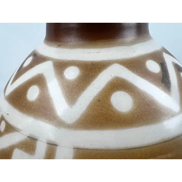 Studio Pottery Brown & Off White Vase W Tribal-Inspired Geometric Motifs Signed For Sale - Image 9 of 13