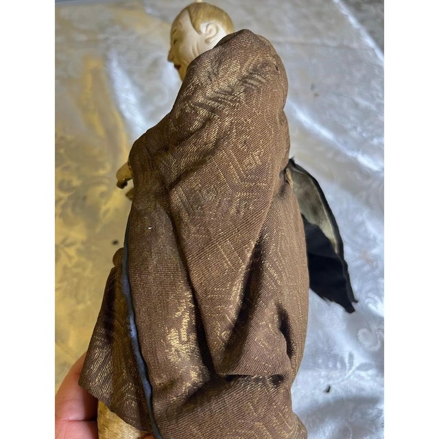 Antique Japanese Musha Ningyo Warrior Dolls Meiji Period Samurai Gofun Pair 9" For Sale - Image 9 of 17