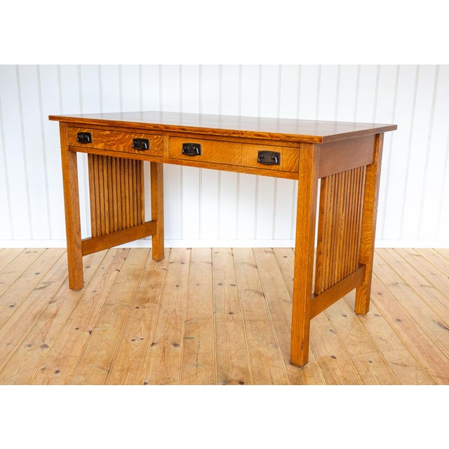 Arts and Crafts Mission Oak Desk by L. and J.G Stickley, 1993 For Sale - Image 14 of 18