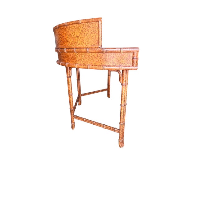 Vintage Faux Bamboo Tortoise Finish Rattan-Style Writing Desk With Gallery Back and Storage Drawers For Sale - Image 11 of 15
