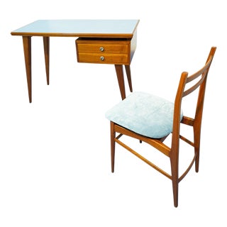Mid-Century Italian Desk and Chair with Suspended Bookcase in the style of Gio Ponti, 1950, Set of 3 For Sale
