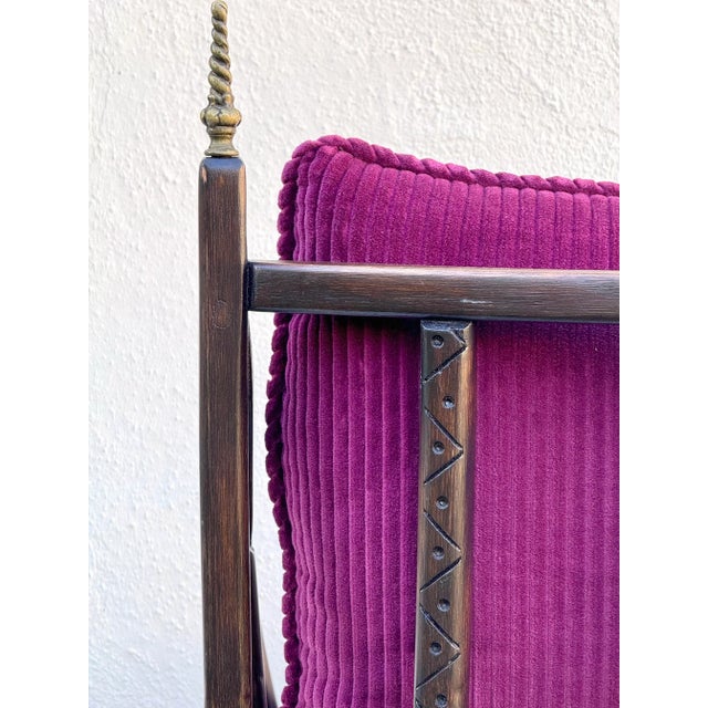 Wood Vintage Occasional Chair: Ebonized Wood W/New Upholstery. Savonarola Style, on Castors, Textile: Performance Magenta Corduroy Velvet. For Sale - Image 7 of 11
