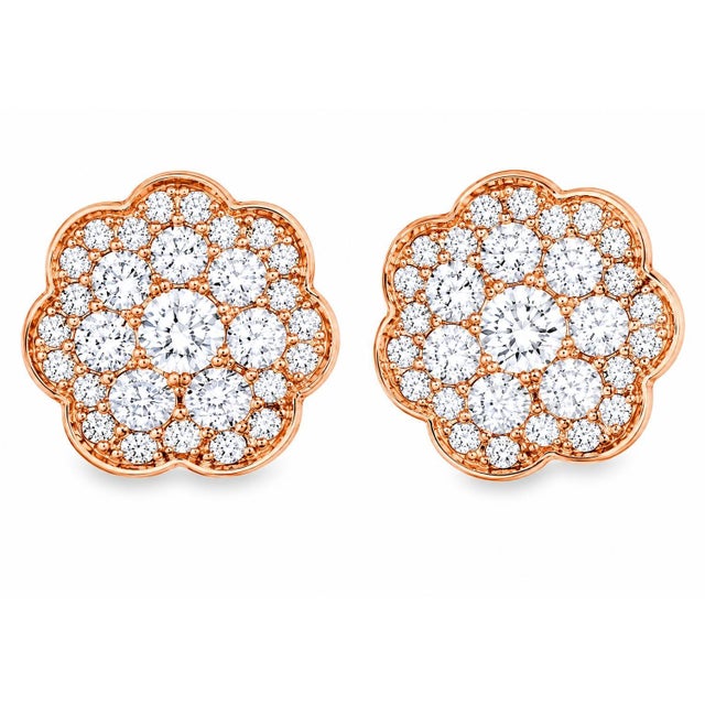 Mid 20th Century 14k Pink Rose Gold Diamond Flower Stud Earrings, Pair For Sale - Image 4 of 4