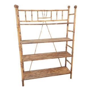 Antique Victorian Bamboo Standing Shelf Etagere Hollywood Regency For Sale