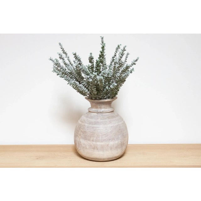 This charming antique carved wood pot was crafted from teak and originally used in Village kitchens in North India to...