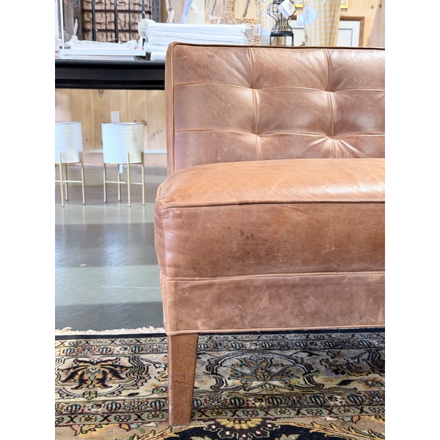 Mitchell Gold + Bob Williams Tufted Brown Leather Bench Settee For Sale In New York - Image 6 of 9