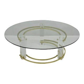 Mid 20th Century Mid Century Modern Brass Lucite Round Glass Attributed to Charles Hollis Jones Coffee Table For Sale