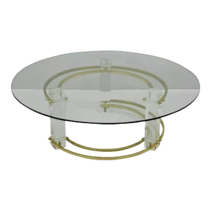 Mid 20th Century Mid Century Modern Brass Lucite Round Glass Attributed to Charles Hollis Jones Coffee Table