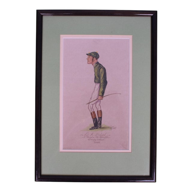 g.a. Baird Jockey Raced as Mr. Abington Derby Won 1887 Watercolour by Astor For Sale