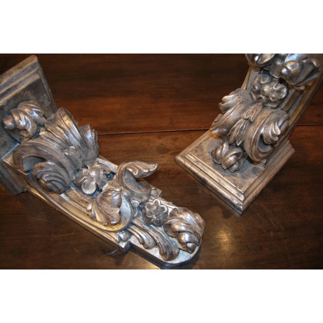 Late 19th Century Late 19th Century Neo-Baroque Handcarved Silverwood Wall Brackets, a Pair For Sale - Image 5 of 13