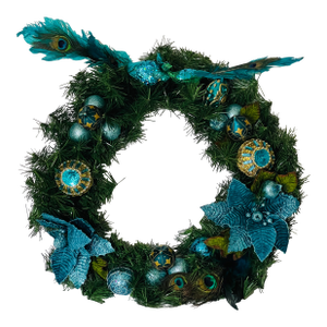 Splendid Peacock Blue Christmas Wreath Artisan Same Day Shipping