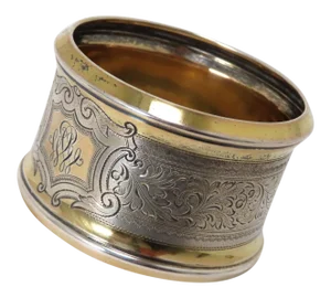 Large Antique Hand Engraved & Gold Wash Coin Silver Nakpin Ring