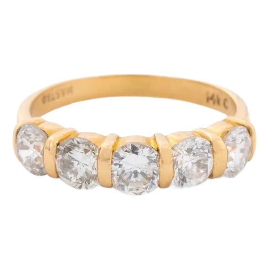 14k Yellow Gold 5-Stone Diamond Channel Ring For Sale