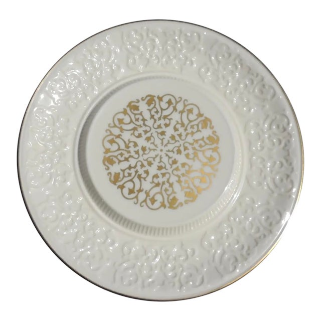 Vintage Lenox Embossed Ivory & 24 Kt Gold Gilt Dinner Plate | Hollywood Regency Formal China For Sale