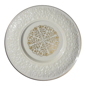 Vintage Lenox Embossed Ivory & 24 Kt Gold Gilt Dinner Plate | Hollywood Regency Formal China