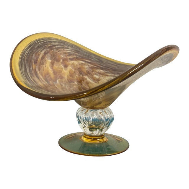 Late 20th Century Murano Style White Cristal Style Amber Pedestal Bowl For Sale
