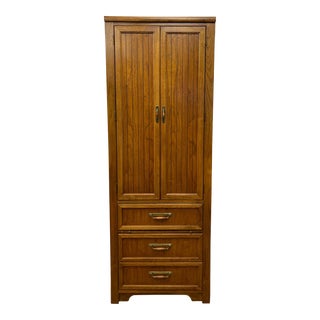 Vintage Thomasville Mid Century Style Solid Oak Storage Armoire / Dressing Chest For Sale