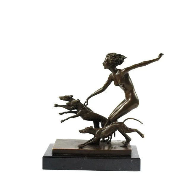 Josef Lorenzl, Art Deco Female Nude with Dogs, 1920s, Bronze on Marble Base For Sale - Image 9 of 10