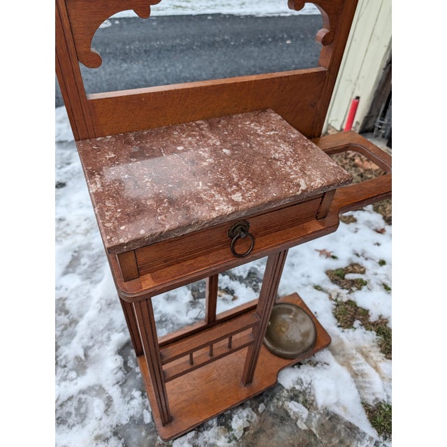 Stone 19th Century Victorian Hoffmeir Furniture Hall Tree With Marble Top & Umbrella Stand For Sale - Image 7 of 18
