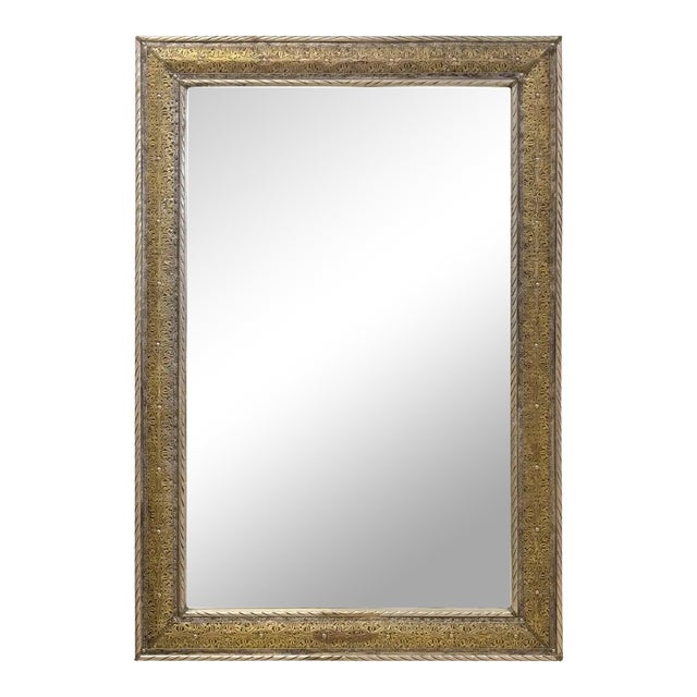 Hollywood Regency Style Handmade Filigree Brass & Silver Wall or Console Mirror For Sale