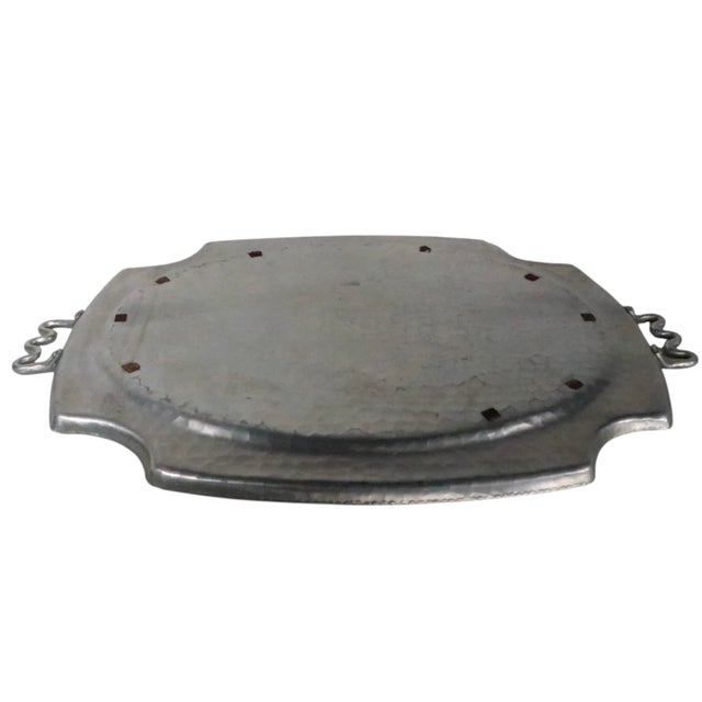 Art Deco Large Art Deco Mid Century Hand Forged Aluminum Tray For Sale - Image 3 of 10