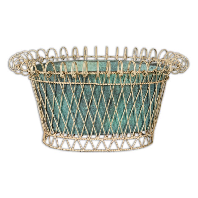 Mid 20th Century Rustic French Midcentury Oval Metal Cachepot with Scrolling Effects For Sale - Image 5 of 12