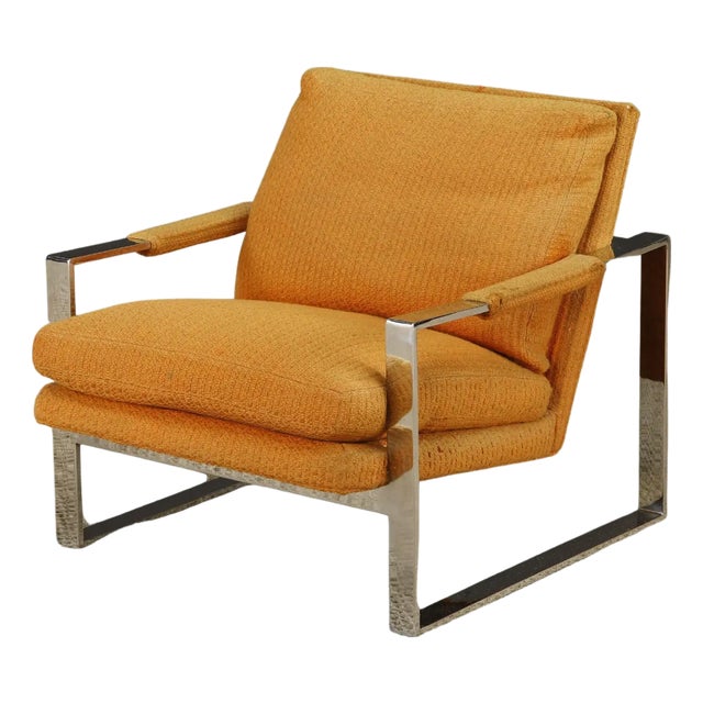 Chrome Flatbar Lounge Armchair by Milo Baughman for Thayer Coggin, 1970s, Signed For Sale