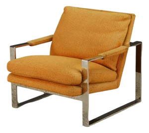 Chrome Flatbar Lounge Armchair by Milo Baughman for Thayer Coggin, 1970s, Signed
