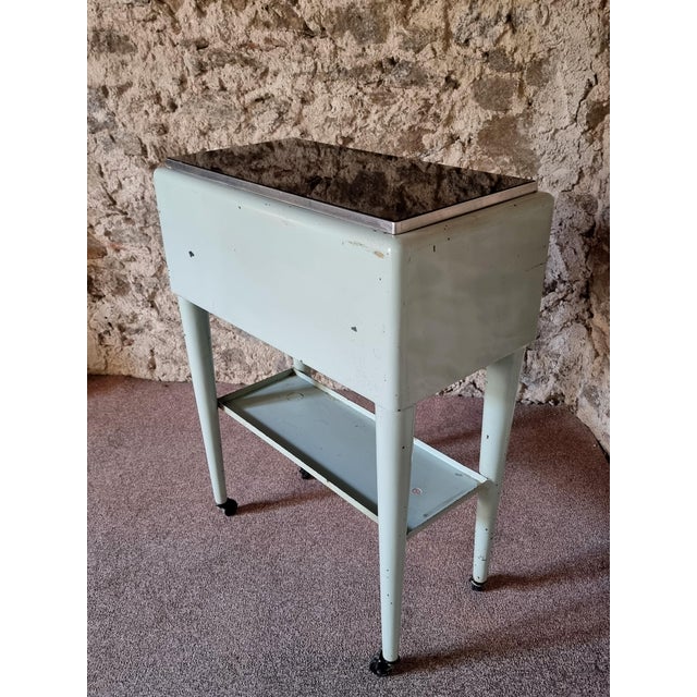 Metal Vintage French Medical Instrument Table Metal Cabinet with Glass Top, 1960s For Sale - Image 7 of 11