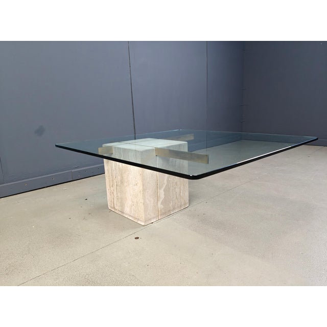 Travertine and Brass Coffee Table from Artedi, 1980s For Sale - Image 6 of 14